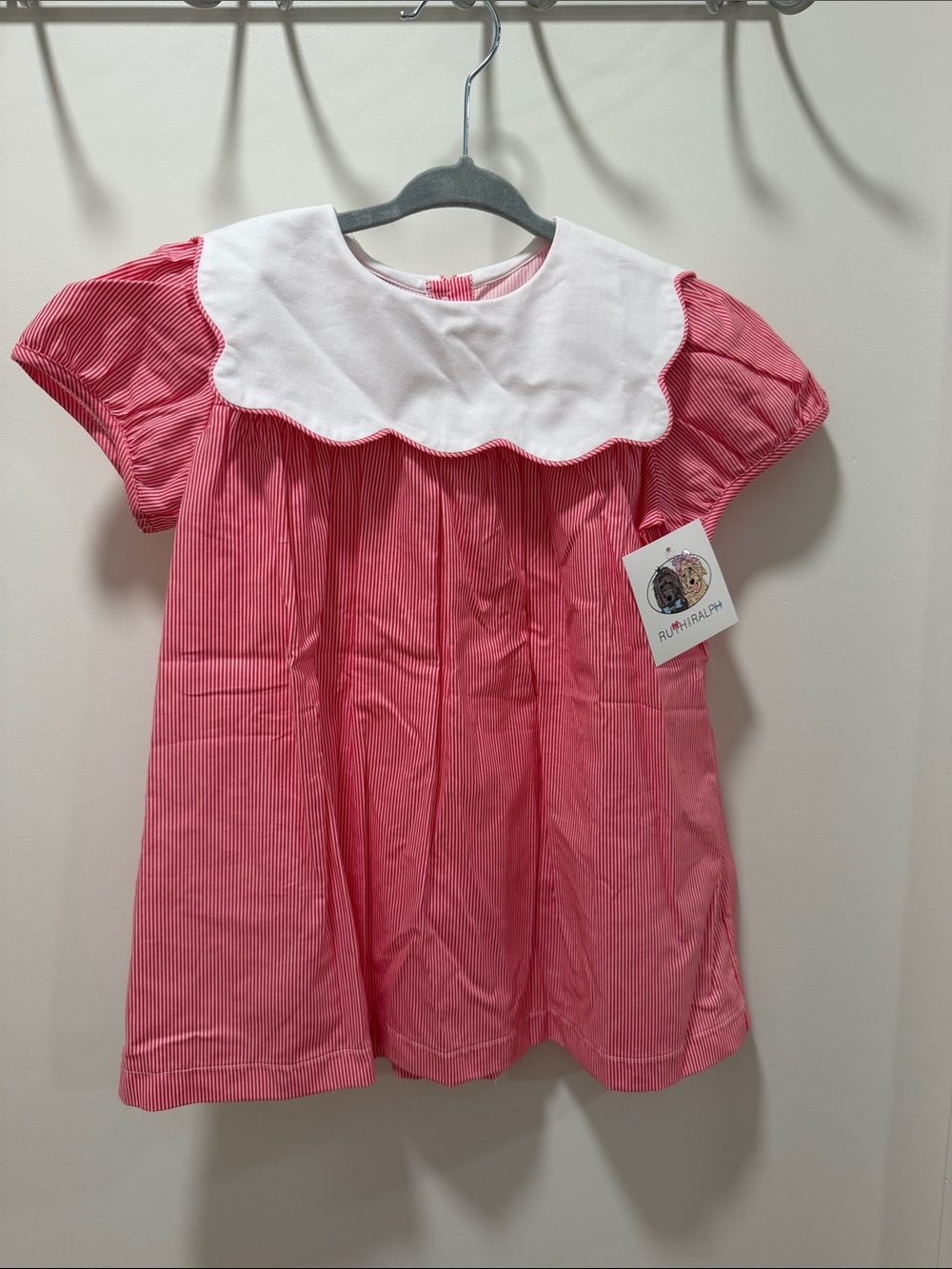 Ruth and Ralph red  Striped Dress with White Scalloped Collar 2T